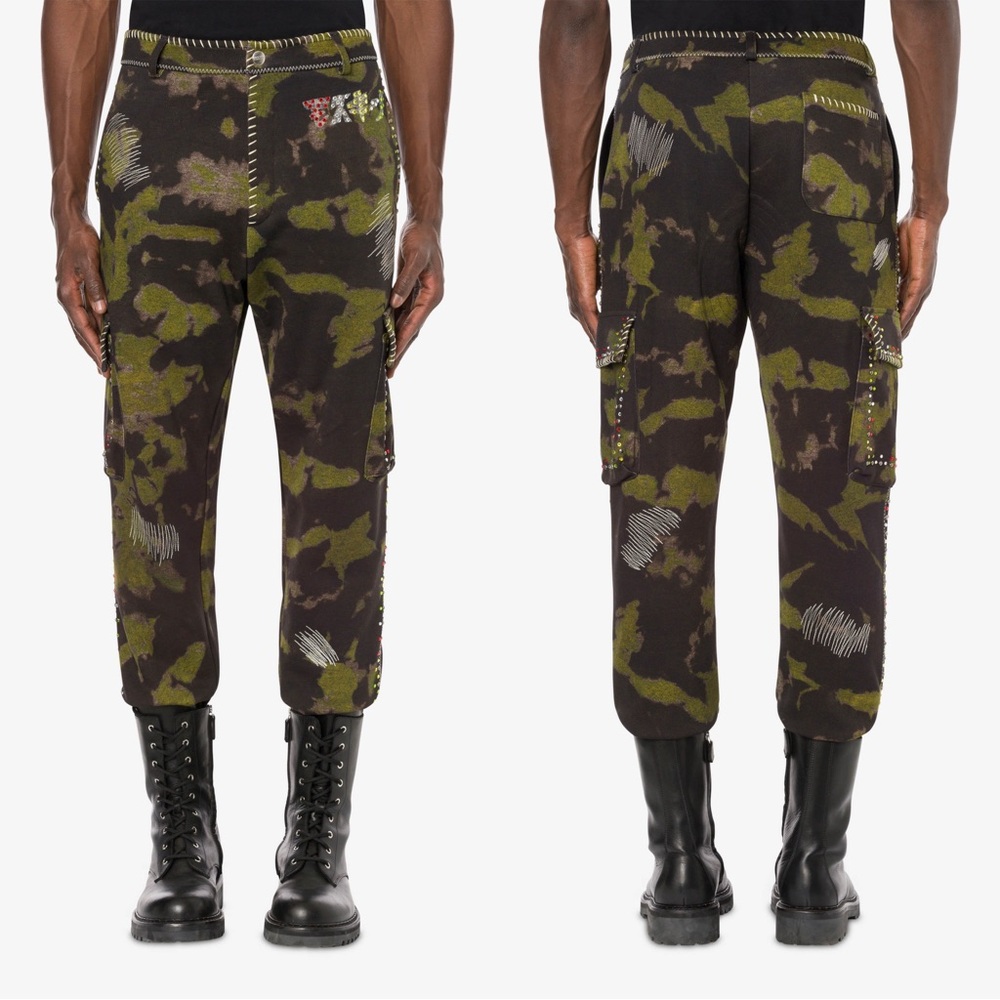 NWT MOSCHINO Katakana Embellished Camouflage Pants EU 58 or US 48 $1145